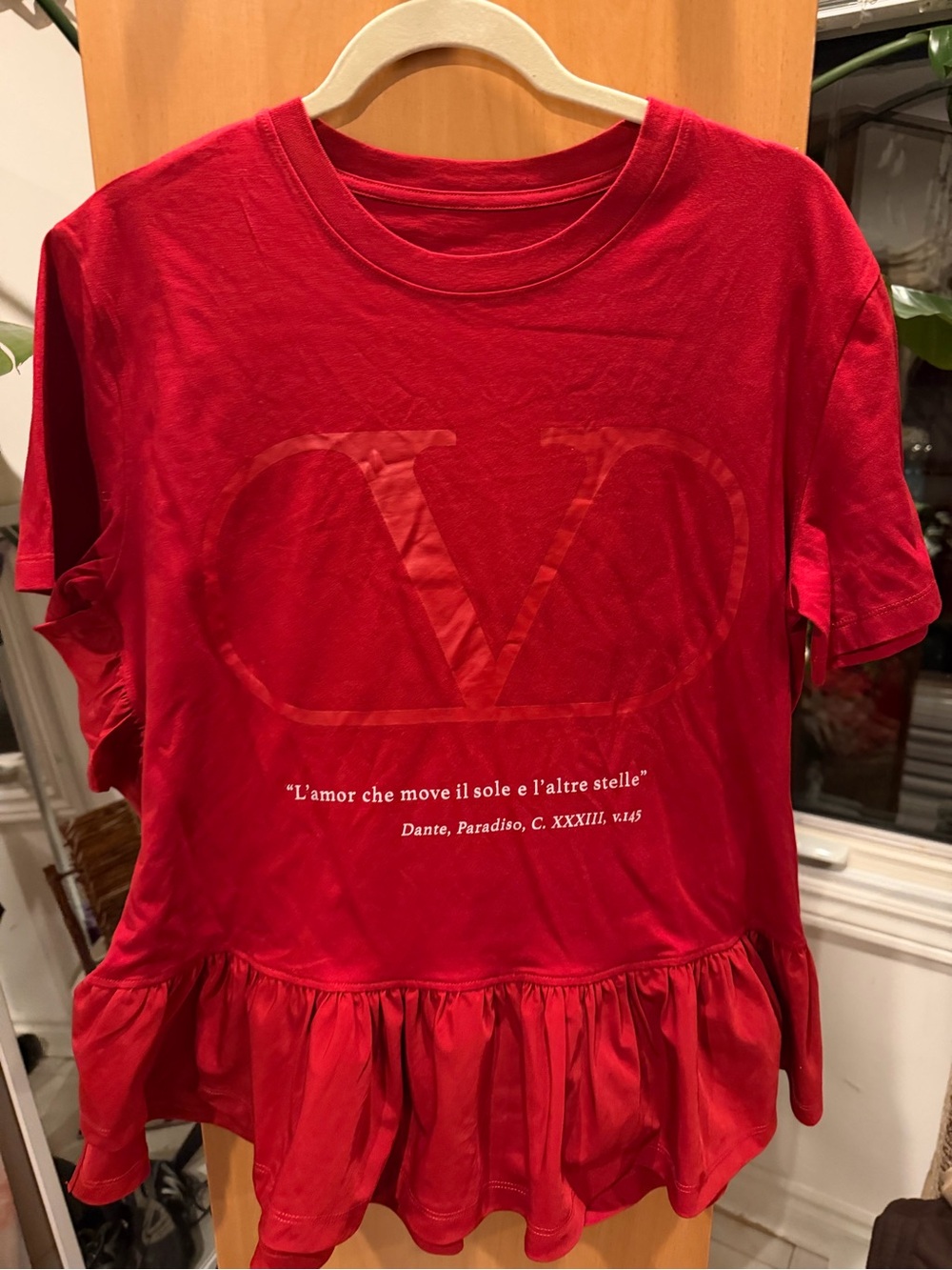 Valentino Red Logo Dantes paradise Ruffle-Hem Short Sleeve Tee